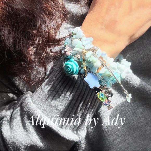 Alquimia Jewelry - Alquimia Turquoise aquamarine and Silver Bracelet stack set